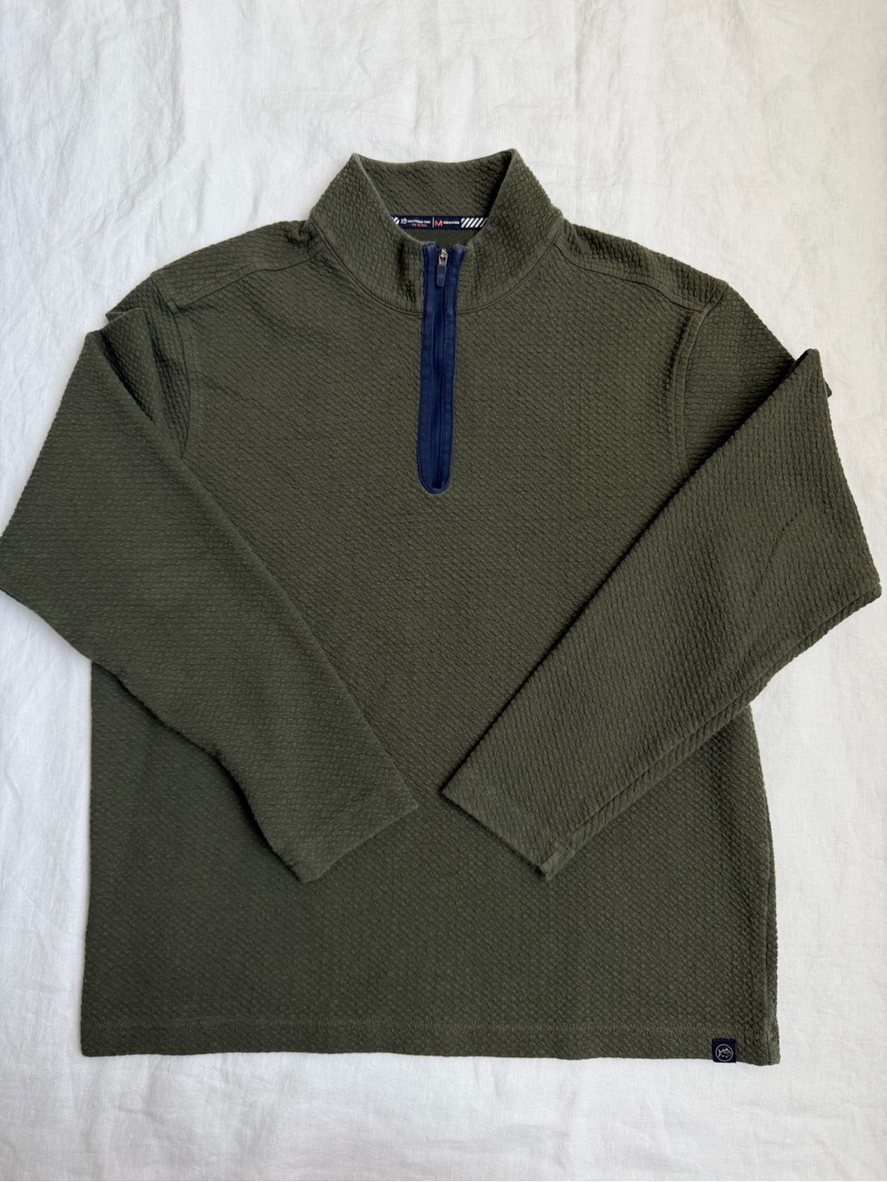Southern Tide Olive Green Textured Quarter Zip M